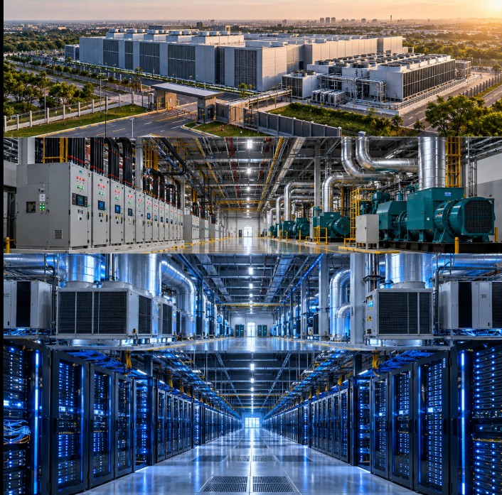 D³ DataCenters facilities — campus, power, cooling, and colocation halls